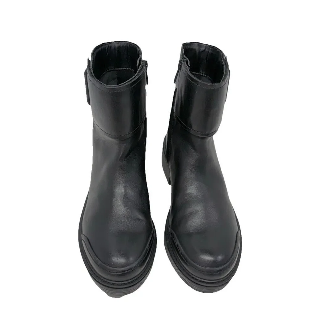 Franco Sarto Karrie Black Leather Ankle Boots Womens Block Heel Side Zip Sz 8.5